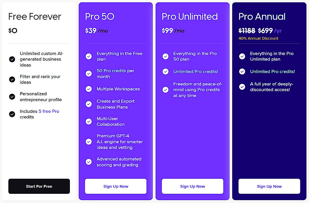 Pricing screenshot