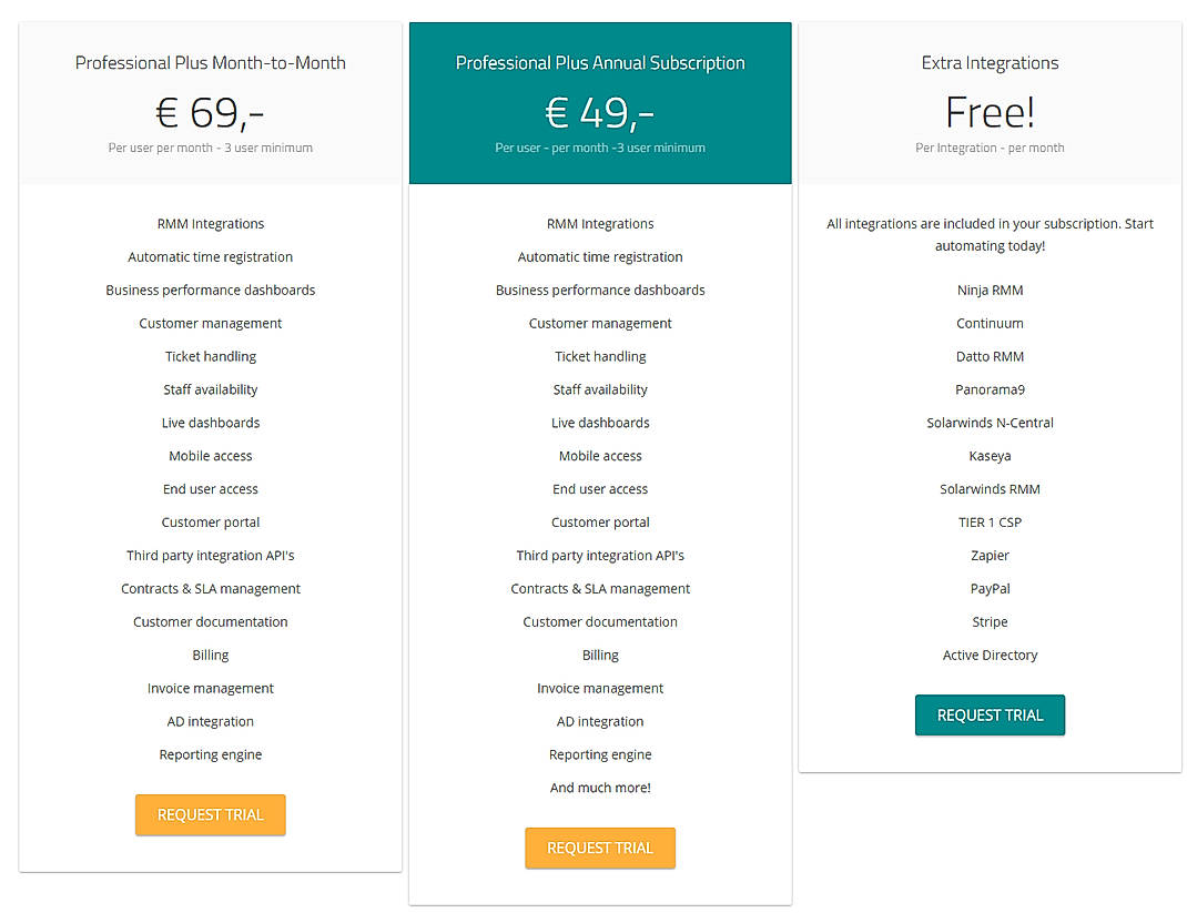 Pricing screenshot