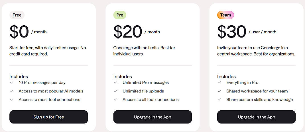 Pricing screenshot