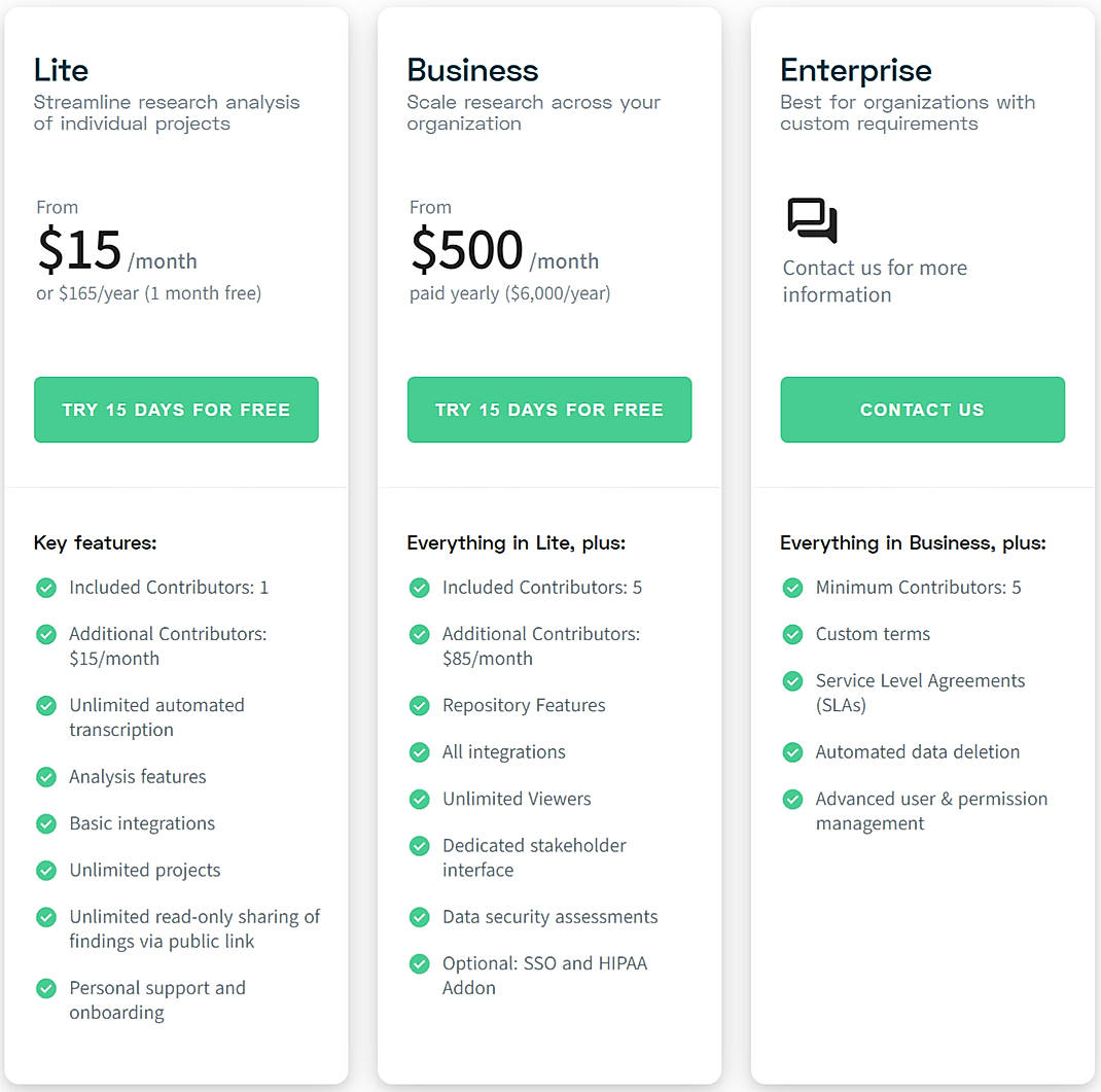 Pricing screenshot