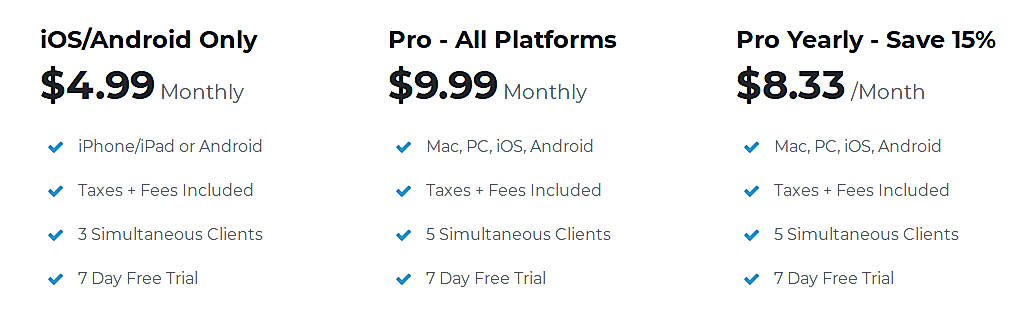 Pricing screenshot