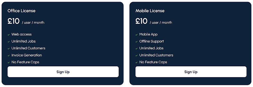 Pricing screenshot