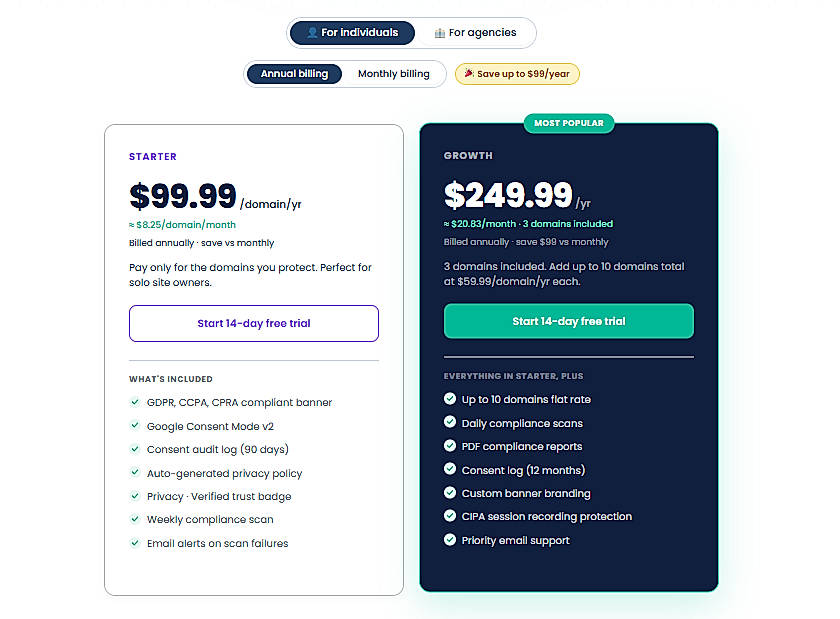 Pricing screenshot