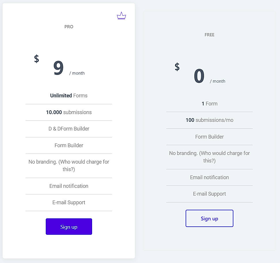 Pricing screenshot