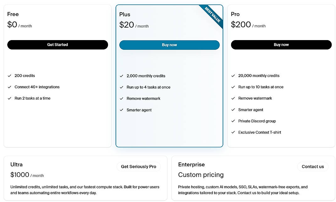 Pricing screenshot