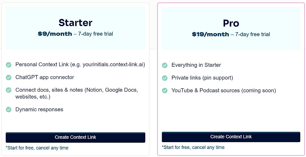 Pricing screenshot