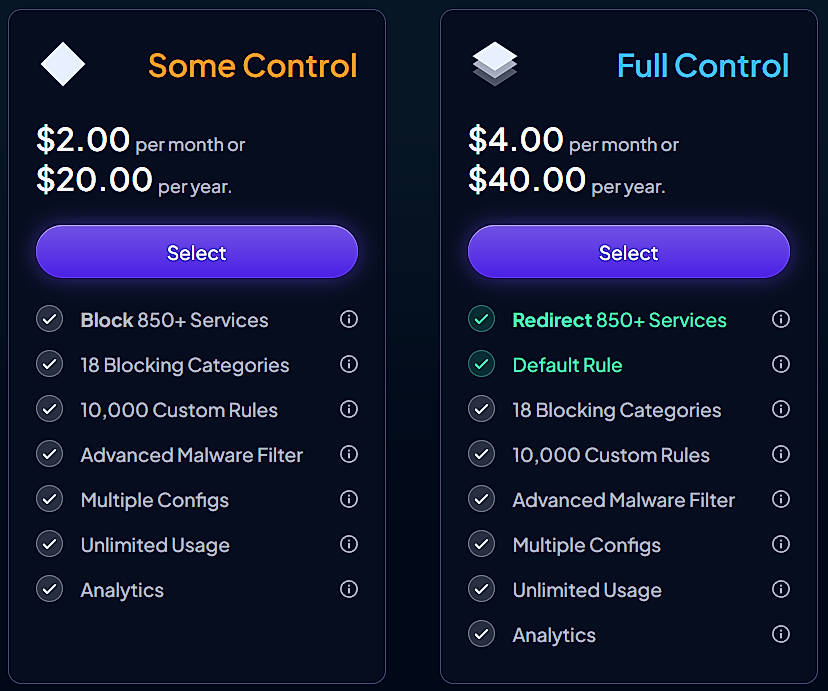 Pricing screenshot