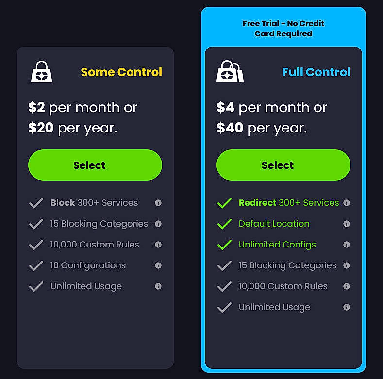 Pricing screenshot