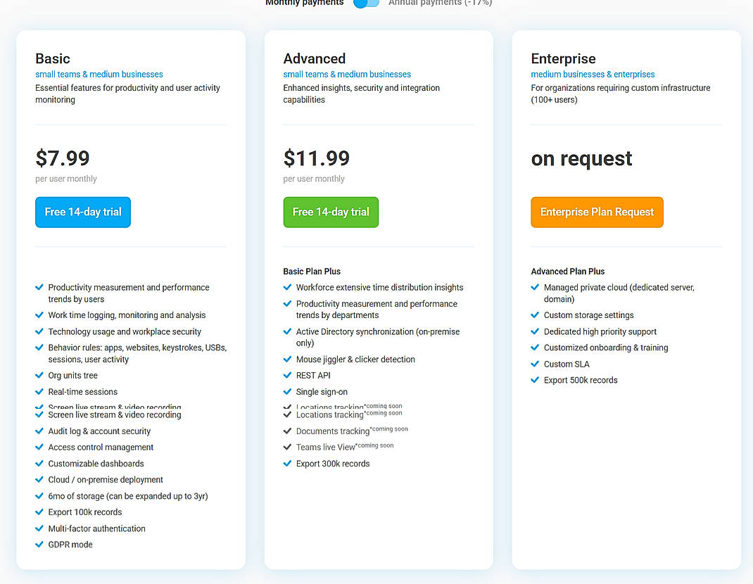 Pricing screenshot