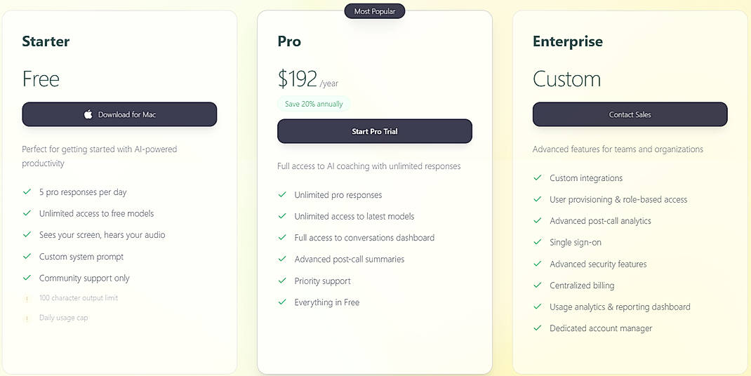 Pricing screenshot