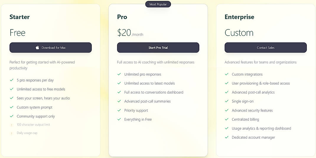 Pricing screenshot