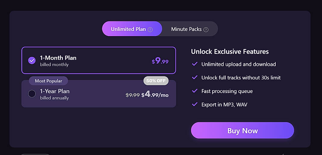 Pricing screenshot