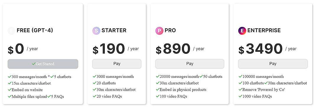 Pricing screenshot