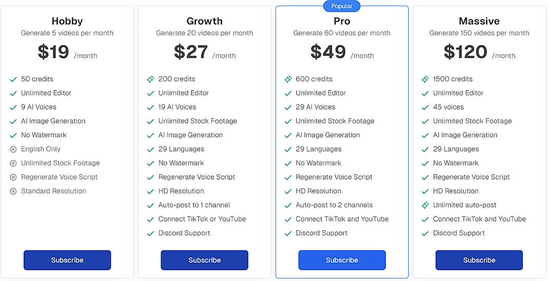 Pricing screenshot