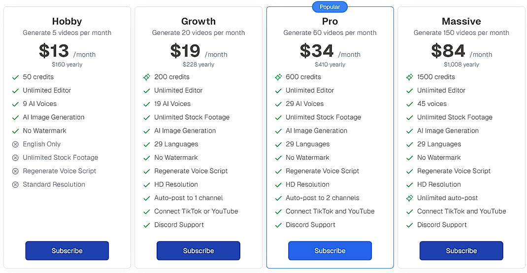 Pricing screenshot