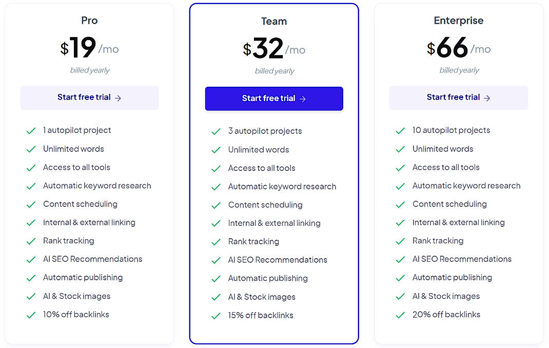 Pricing screenshot