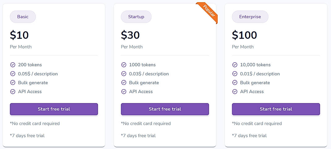 Pricing screenshot