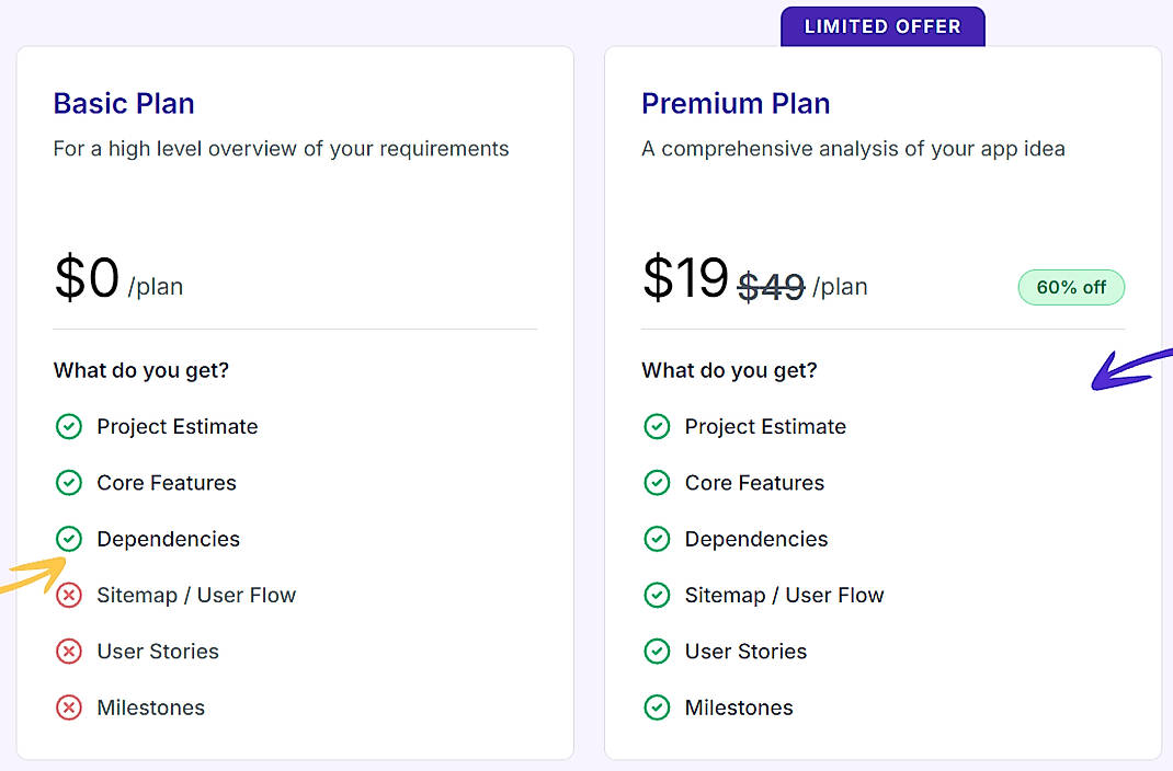 Pricing screenshot