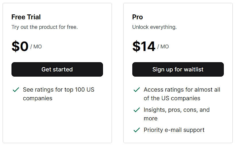 Pricing screenshot