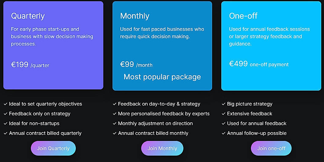 Pricing screenshot
