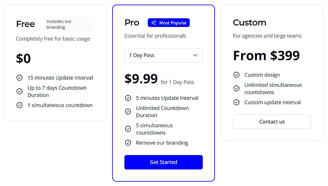 Pricing screenshot