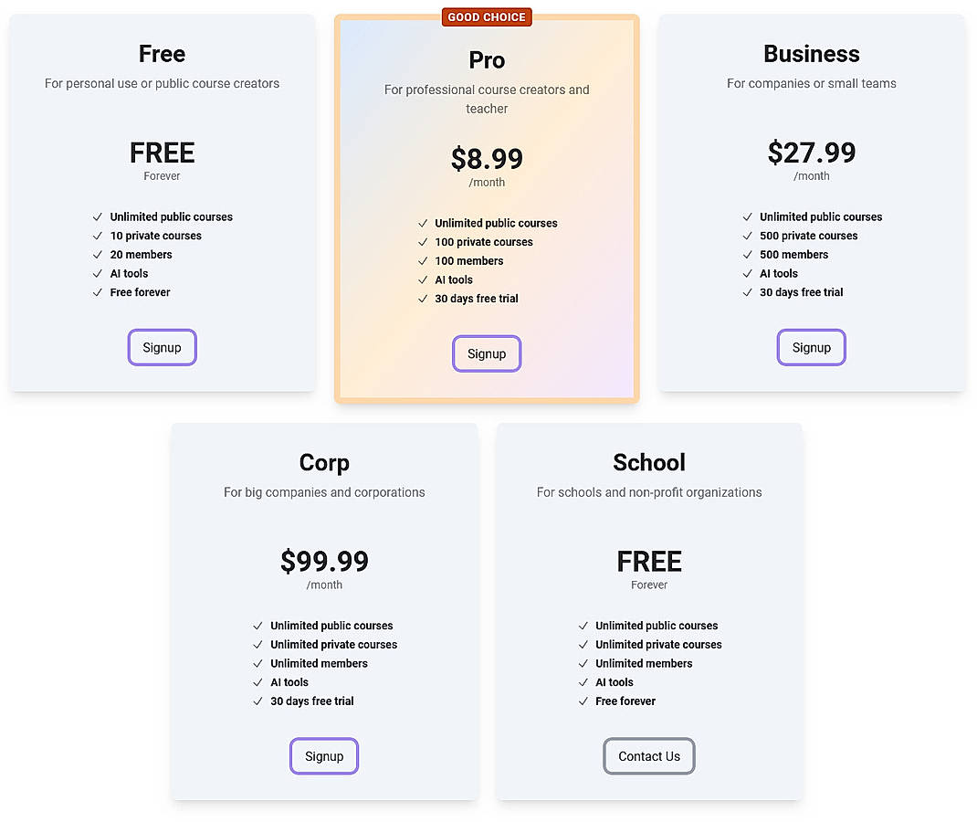 Pricing screenshot