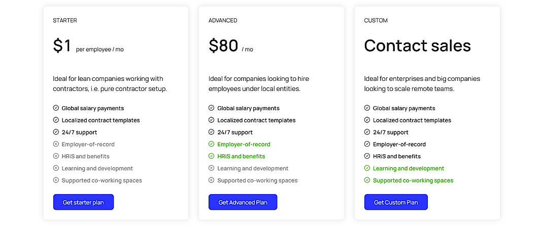 Pricing screenshot