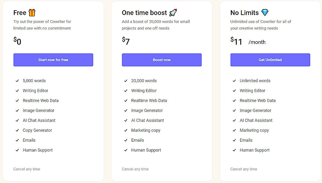 Pricing screenshot