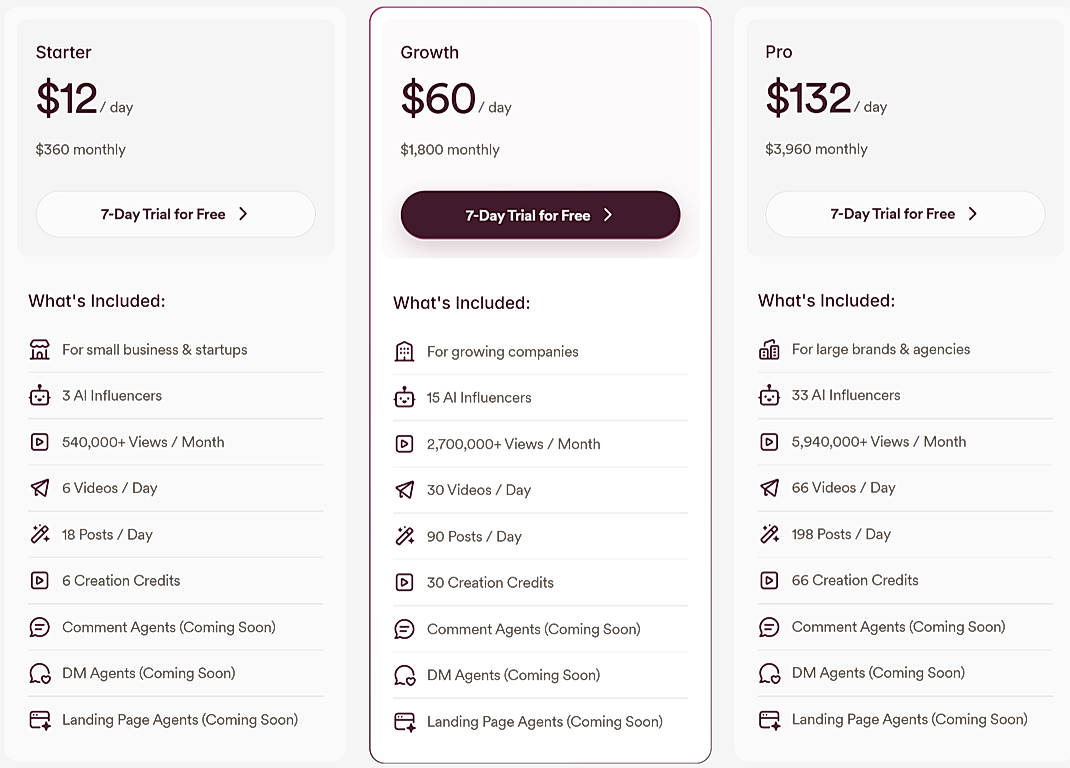 Pricing screenshot