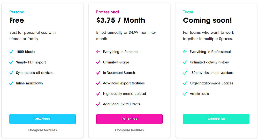 Pricing screenshot