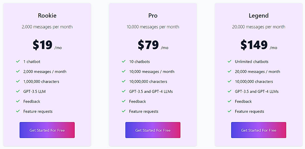 Pricing screenshot