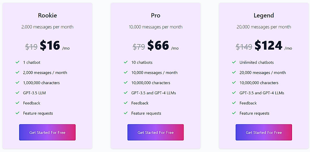 Pricing screenshot