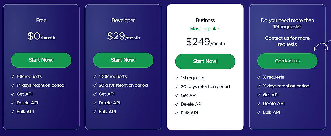 Pricing screenshot