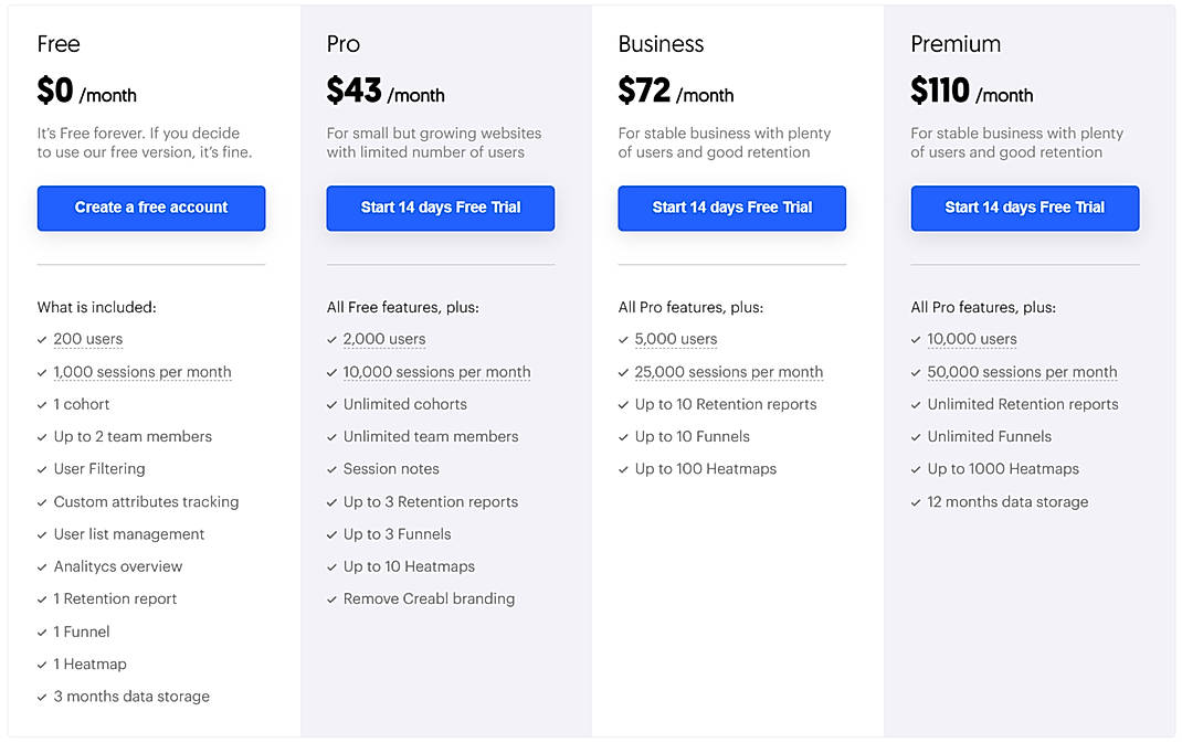 Pricing screenshot