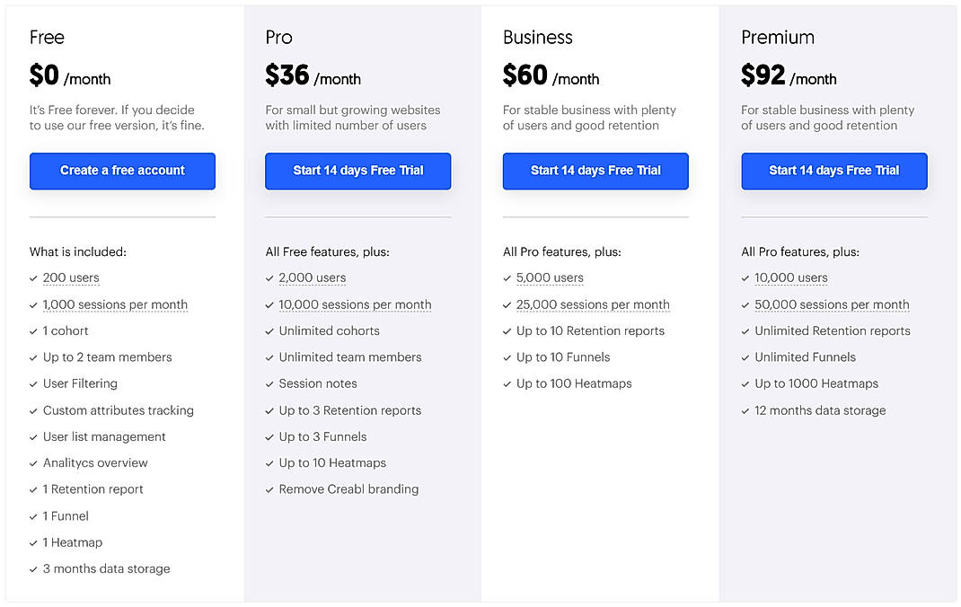 Pricing screenshot