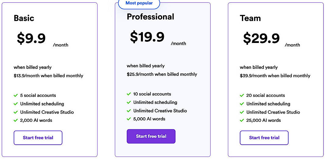 Pricing screenshot
