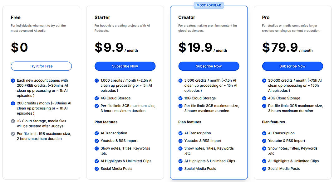 Pricing screenshot