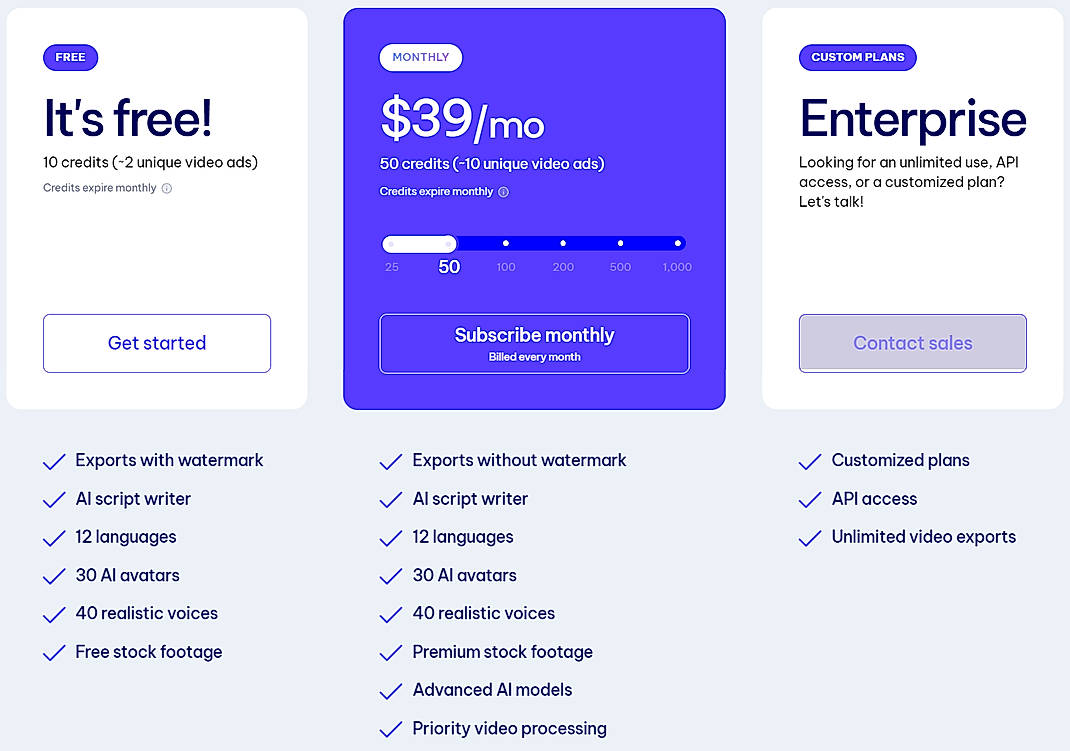 Pricing screenshot