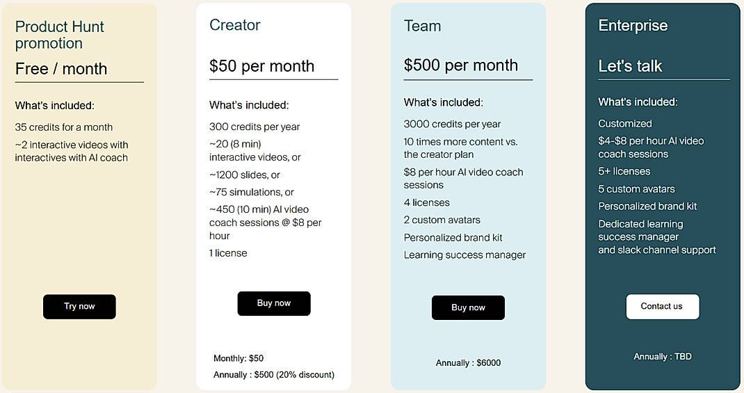 Pricing screenshot