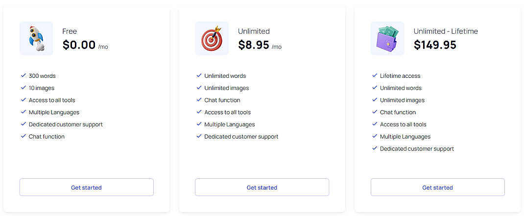 Pricing screenshot