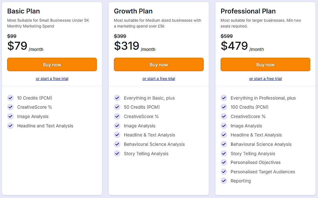 Pricing screenshot