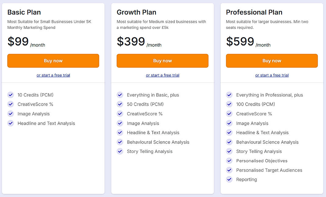 Pricing screenshot