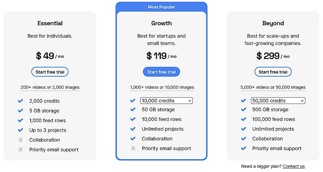 Pricing screenshot
