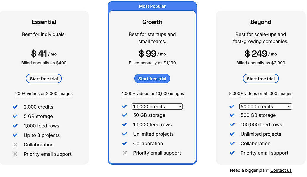 Pricing screenshot
