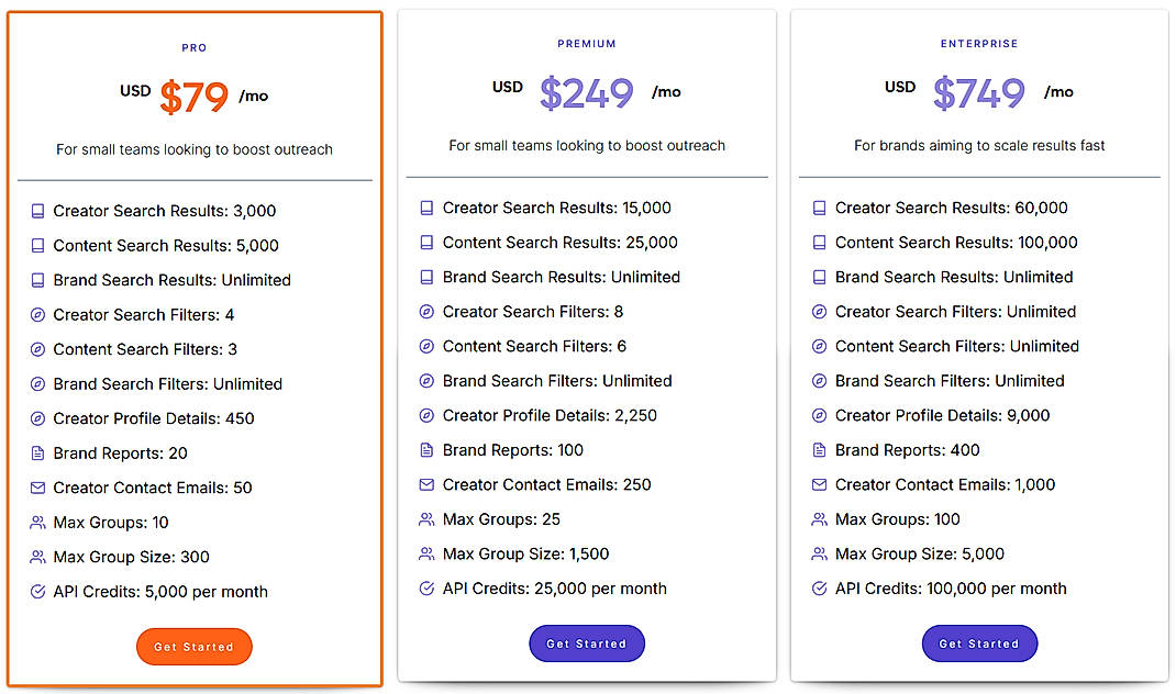 Pricing screenshot