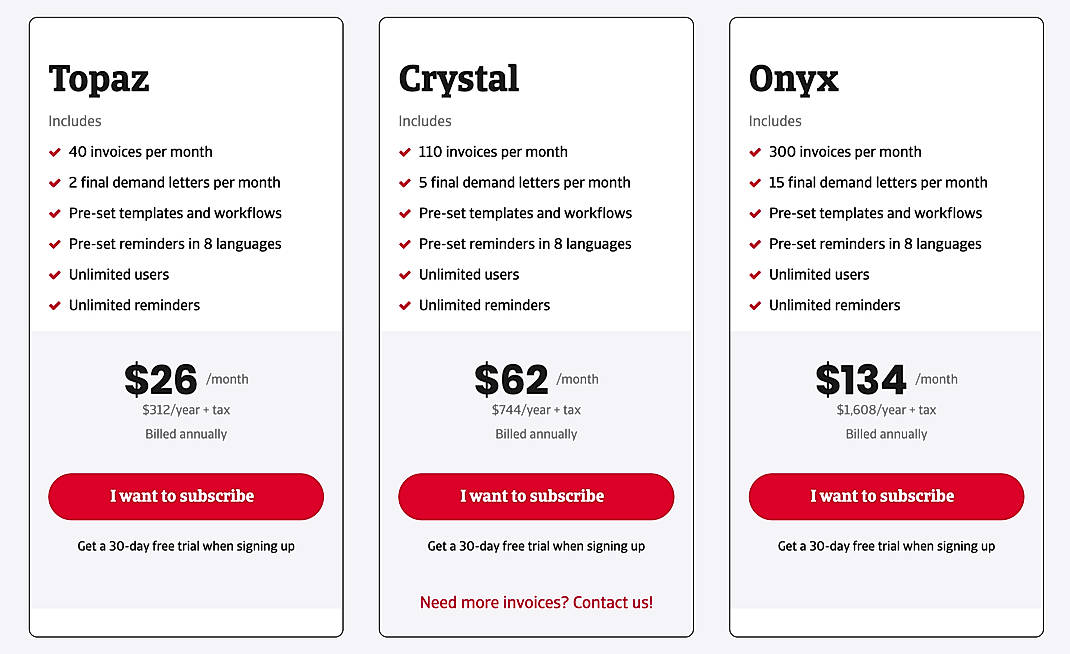 Pricing screenshot
