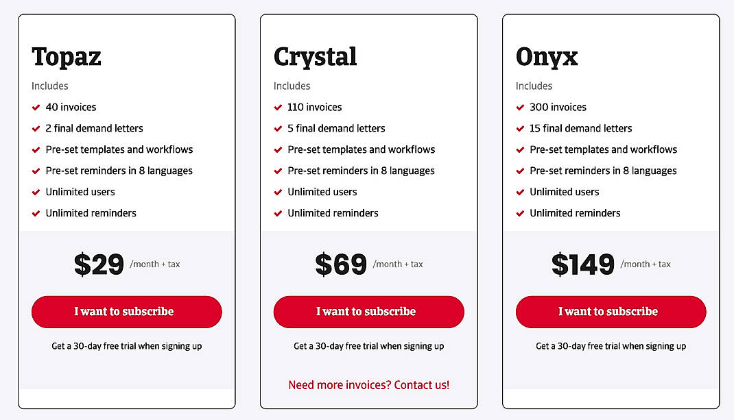 Pricing screenshot