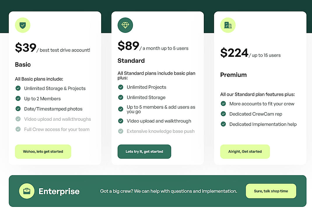 Pricing screenshot