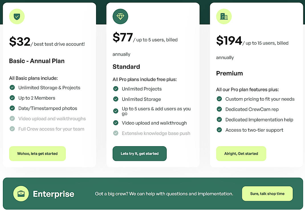 Pricing screenshot