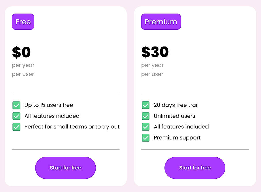 Pricing screenshot